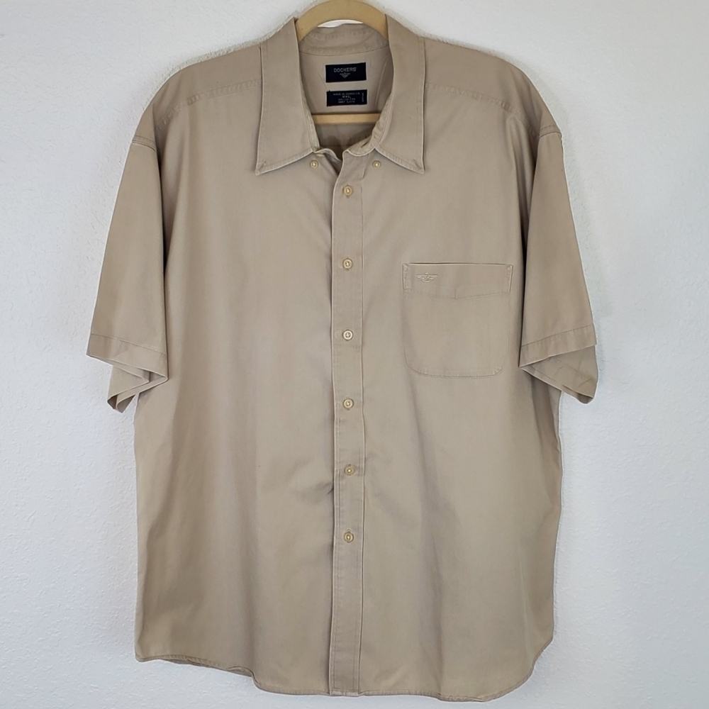 DOCKERS Tan Button-Down Shirt, size XXL